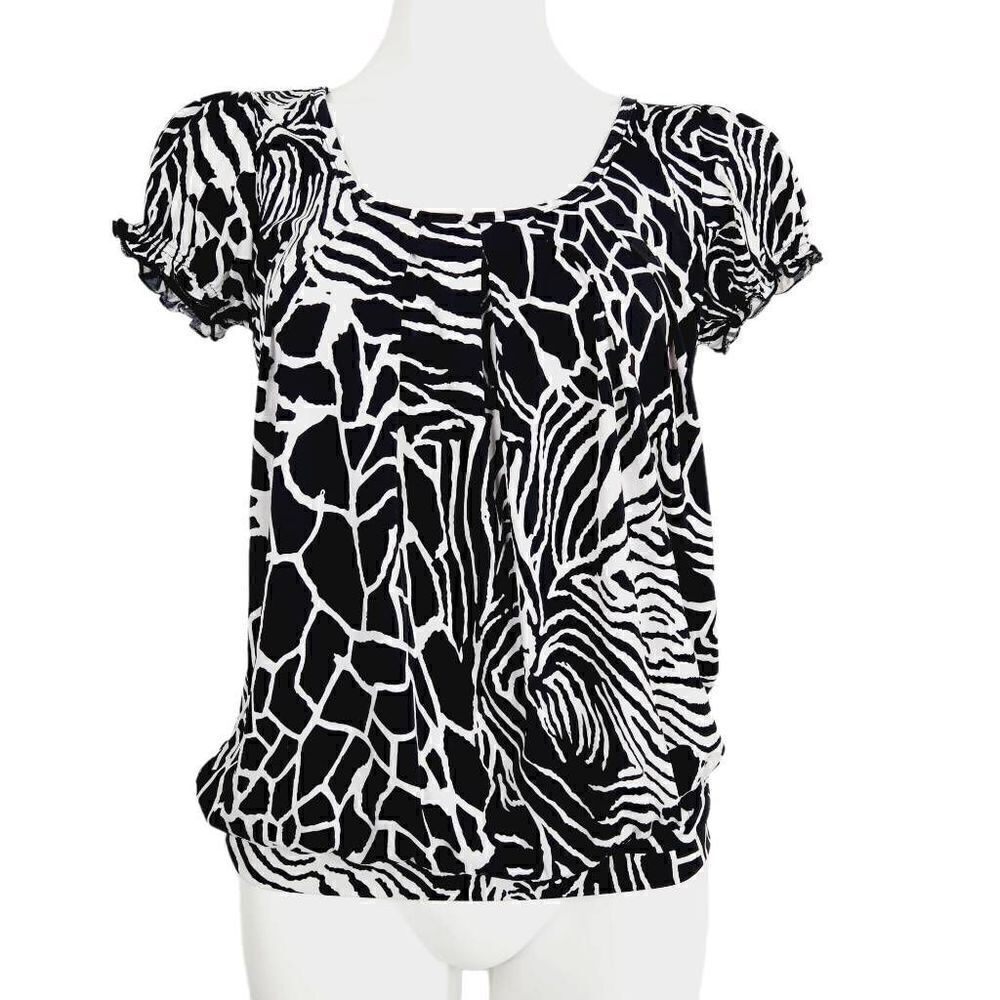 IZ Byer California knit print blouse black white Size Large